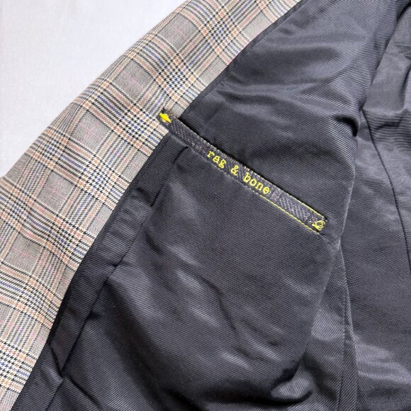 rag & bone | Size 6 | Ridley Plaid Wool Blazer with Leather and Wool Lapel - Picture 13 of 14